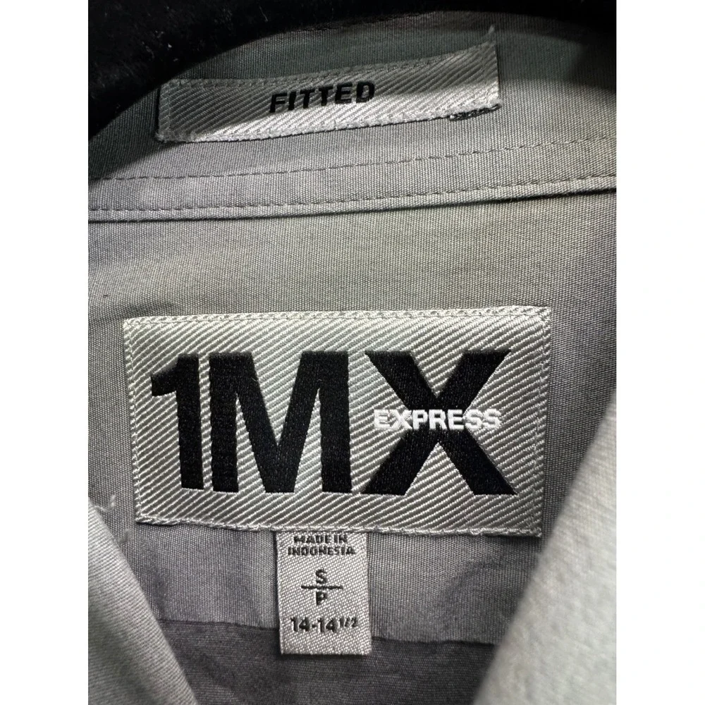 Express 1MX Fitted Dress Shirt Mens Small Gray Long Sleeve‎ Button Down 14-14.5